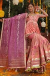 Buy_Maayera Jaipur_Pink Swiss Cotton Printed Peplum Kurta Sharara Set_Online_at_Aza_Fashions