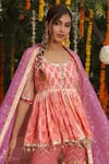 Shop_Maayera Jaipur_Pink Swiss Cotton Printed Peplum Kurta Sharara Set_Online_at_Aza_Fashions