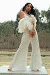 Buy_Mishru_Ivory Tulle And Organza Embroidery Thread V Agnes Jumpsuit With Shrug  _at_Aza_Fashions