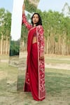 Buy_Mishru_Pink Jacket Tulle Hand Embroidered Aine Pre-draped Saree Long Set  _Online_at_Aza_Fashions