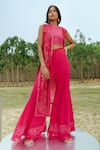 Mishru_Fuchsia Jacket Organza Embroidered Delilah With Flared Pant Set  _Online_at_Aza_Fashions