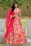 Buy_Mishru_Fuchsia Lehenga And Dupatta Organza Hand Embroidered Iris Bridal Set  _at_Aza_Fashions