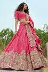 Buy_Mishru_Fuchsia Lehenga And Dupatta Organza Hand Thea Floral Bridal Set  _at_Aza_Fashions