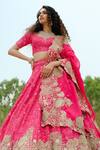 Shop_Mishru_Fuchsia Lehenga And Dupatta Organza Hand Thea Floral Bridal Set  _at_Aza_Fashions