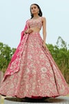 Buy_Mishru_Fuchsia Lehenga And Dupatta Organza Hand Inessa Bridal Set  _at_Aza_Fashions