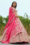 Shop_Mishru_Fuchsia Lehenga And Dupatta Organza Hand Inessa Bridal Set  _at_Aza_Fashions