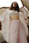 Buy_Mishru_Pink Cape And Pant  Organza Hand Embroidered Floral Ilana With Set  _Online_at_Aza_Fashions