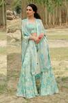 Buy_Mishru_Green Pant Tulle Hand Embroidered Ilana Cape Set With Renne Flared  _at_Aza_Fashions