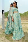 Shop_Mishru_Green Pant Tulle Hand Embroidered Ilana Cape Set With Renne Flared  _at_Aza_Fashions