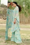 Mishru_Green Pant Tulle Hand Embroidered Ilana Cape Set With Renne Flared  _Online_at_Aza_Fashions