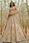 Buy_Mishru_Beige Organza And Chanderi Embroidery Silk Ashi Bridal Lehenga Set  _at_Aza_Fashions