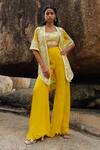 Buy_Mishru_Yellow Cape And Pant  Organza Hand Embroidered Floral Ilana With Set  _at_Aza_Fashions