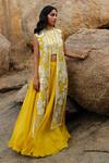 Buy_Mishru_Yellow Organza And Chanderi Embroidery Silk Delilah Cape & Skirt Set  _at_Aza_Fashions