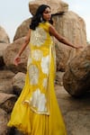 Shop_Mishru_Yellow Organza And Chanderi Embroidery Silk Delilah Cape & Skirt Set  _at_Aza_Fashions