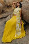 Mishru_Yellow Organza And Chanderi Embroidery Silk Delilah Cape & Skirt Set  _Online_at_Aza_Fashions