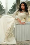 Buy_Mishru_Ivory Jacket Tulle Hand Embroidered Aine Pre-draped Saree Set With  _Online_at_Aza_Fashions