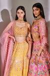 Buy_Aneesh Agarwaal_Yellow Organza, Net, Dupatta Tulle Floral Leaf Embroidered Bridal Lehenga Set _Online_at_Aza_Fashions
