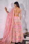 Shop_Aneesh Agarwaal_Peach Silk Organza Embroidered Floral V Neck Bridal Lehenga Set _at_Aza_Fashions