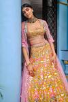Aneesh Agarwaal_Yellow Organza, Dupatta Tulle Floral Square Neck Embroidered Bridal Lehenga Set _Online_at_Aza_Fashions