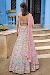 Shop_Aneesh Agarwaal_Blue Organza Embroidered Floral V Neck Bridal Lehenga Set _at_Aza_Fashions