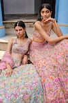 Shop_Aneesh Agarwaal_Blue Organza Embroidered Floral V Neck Bridal Lehenga Set _Online_at_Aza_Fashions