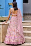 Shop_Aneesh Agarwaal_Pink Silk Organza Embroidered Floral V Neck Bridal Lehenga Set _at_Aza_Fashions