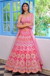 Buy_Aneesh Agarwaal_Fuchsia Dupion Silk Embroidered Floral Scoop Neck Bridal Lehenga Set _at_Aza_Fashions