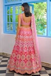 Shop_Aneesh Agarwaal_Fuchsia Dupion Silk Embroidered Floral Scoop Neck Bridal Lehenga Set _at_Aza_Fashions