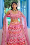 Shop_Aneesh Agarwaal_Fuchsia Dupion Silk Embroidered Floral Scoop Neck Bridal Lehenga Set _Online_at_Aza_Fashions