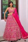 Buy_Aneesh Agarwaal_Pink Organza Floral Scoop Neck Embroidered Bridal Lehenga Set _at_Aza_Fashions