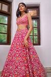 Buy_Aneesh Agarwaal_Pink Organza Floral Scoop Neck Embroidered Bridal Lehenga Set _Online_at_Aza_Fashions