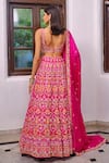 Shop_Aneesh Agarwaal_Pink Silk Embroidered Floral V Neck Bridal Lehenga Set _at_Aza_Fashions