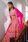 Aneesh Agarwaal_Pink Silk Embroidered Floral V Neck Bridal Lehenga Set _Online_at_Aza_Fashions
