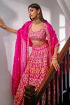 Buy_Aneesh Agarwaal_Pink Silk Embroidered Floral V Neck Bridal Lehenga Set _Online_at_Aza_Fashions