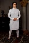Buy_Yajy By Aditya Jain_Blue Churidar Stretch Cotton, Kurta Silk Thread Sharatha Set _Online_at_Aza_Fashions