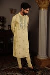 Yajy By Aditya Jain_Green Churidar Stretch Cotton, Kurta Silk Mirror Bal Set _Online_at_Aza_Fashions