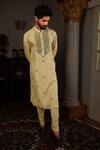 Buy_Yajy By Aditya Jain_Green Churidar Stretch Cotton, Kurta Silk Mirror Bal Set _Online_at_Aza_Fashions