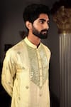 Shop_Yajy By Aditya Jain_Green Churidar Stretch Cotton, Kurta Silk Mirror Bal Set _Online_at_Aza_Fashions