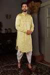 Buy_YAJY by Aditya Jain_Yellow Kurta Silk Embroidery Mirror Dhaya And Dhoti Pant Set _at_Aza_Fashions