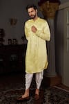 Buy_YAJY by Aditya Jain_Yellow Kurta Silk Embroidery Mirror Dhaya And Dhoti Pant Set _Online_at_Aza_Fashions