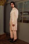 YAJY by Aditya Jain_Peach Kurta Silk Embroidery Thread Seri And Pant Set _Online_at_Aza_Fashions