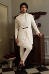 Buy_Yajy By Aditya Jain_White Kurta And Bundi Silk, Pants Stretch Cotton Thread Dhwaja & Set _at_Aza_Fashions