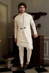 Yajy By Aditya Jain_White Kurta And Bundi Silk, Pants Stretch Cotton Thread Dhwaja & Set _Online_at_Aza_Fashions