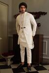 Shop_Yajy By Aditya Jain_White Kurta And Bundi Silk, Pants Stretch Cotton Thread Dhwaja & Set _Online_at_Aza_Fashions