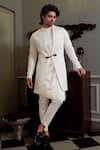 Yajy By Aditya Jain_White Kurta And Bundi Silk, Pants Stretch Cotton Thread Dhwaja & Set _at_Aza_Fashions