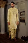 Buy_YAJY by Aditya Jain_Green Silk Embroidery Mirror Keyshi Kurta And Dhoti Pant Set _at_Aza_Fashions