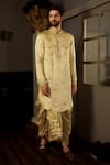 YAJY by Aditya Jain_Green Silk Embroidery Mirror Keyshi Kurta And Dhoti Pant Set _Online_at_Aza_Fashions