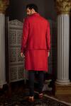 Shop_Yajy By Aditya Jain_Red Churidar Stretch Cotton, Kurta And Bundi Silk Thread Kara & Set _at_Aza_Fashions