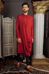 Shop_YAJY by Aditya Jain_Red Kurta Silk Kara Set _at_Aza_Fashions