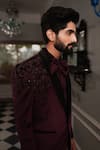 YAJY by Aditya Jain_Purple Tuxedo Suede Embroidery Floral Trij And Pant Set _Online_at_Aza_Fashions